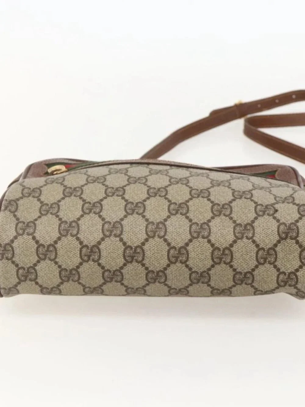 GUCCI GG Supreme Web Sherry Line Bag PVC Beige Gold 001 56 6655 Auth YKZ1519